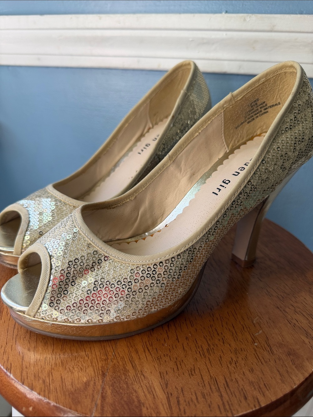 Madden Girl Gold Sequin Peep-Toe High Heels
